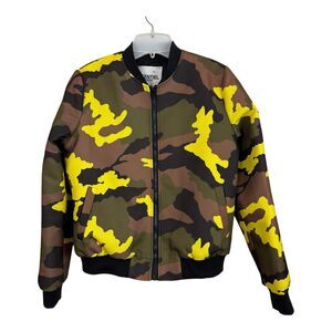 Essentiel Antwerp Bomber Jacket Size EU 36 US Medium Camo Brown Yellow Print